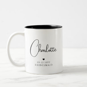 Tasse 2 Couleurs Bridesmaid Mariage Simple Modern Script Nom