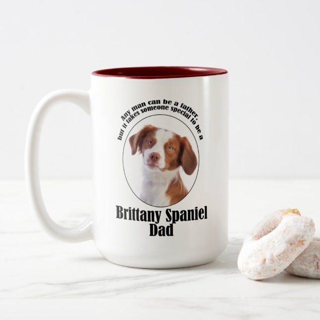 Tasse 2 Couleurs Brittany Spaniel Papa (Avec donut)