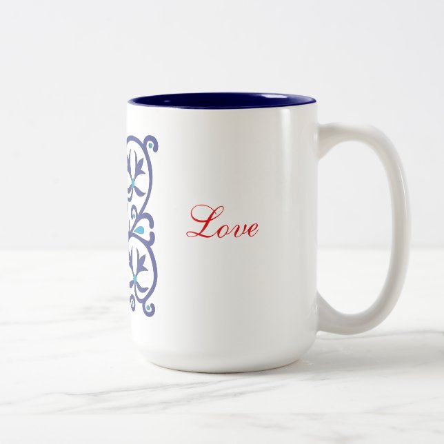 Tasse 2 Couleurs Broderie en bleu folk hongrois (Droit)