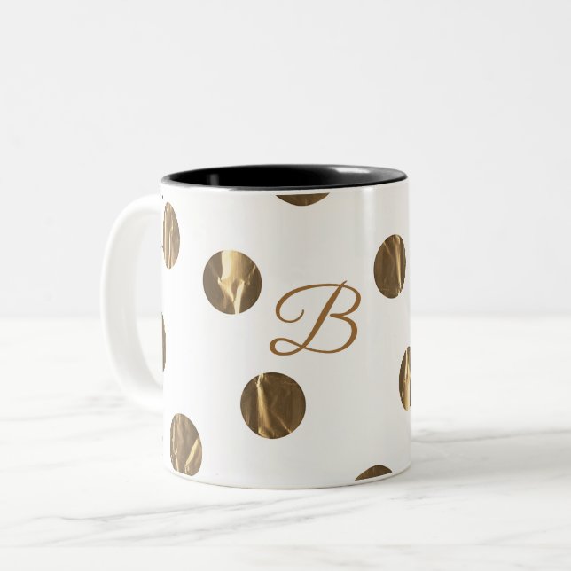 Tasse 2 Couleurs Bronze Faux Brillant Points Modernes Tendance Chic (Devant gauche)