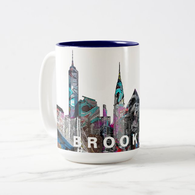 Tasse 2 Couleurs Brooklyn, New York en graffiti (Devant gauche)