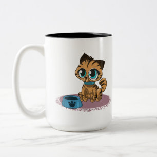 TASSE 2 COULEURS BROWN EYE BLUE KITTEN ON A PURPLE MAT