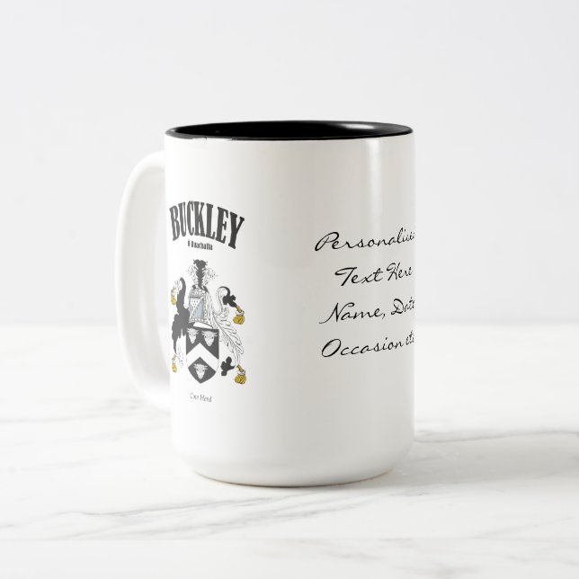 Tasse 2 Couleurs Buckley Family Crest, Traduction & Signification (Devant gauche)
