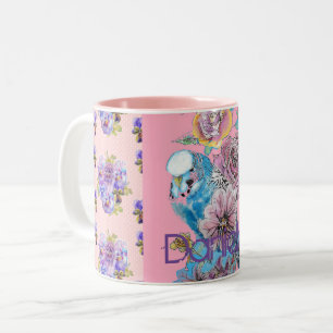 Tasse 2 Couleurs Budgie Main Peint rose Bleu floral Filles Nom