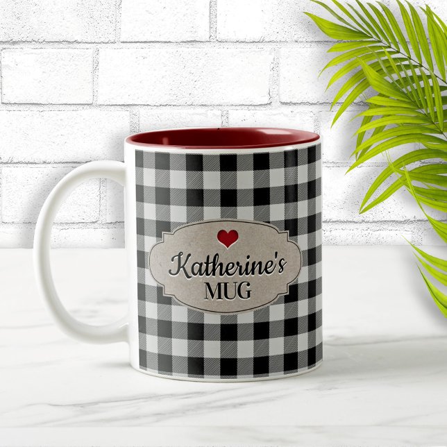 Tasse 2 Couleurs Buffalo Check Rustic Country Personalized (Créateur téléchargé)