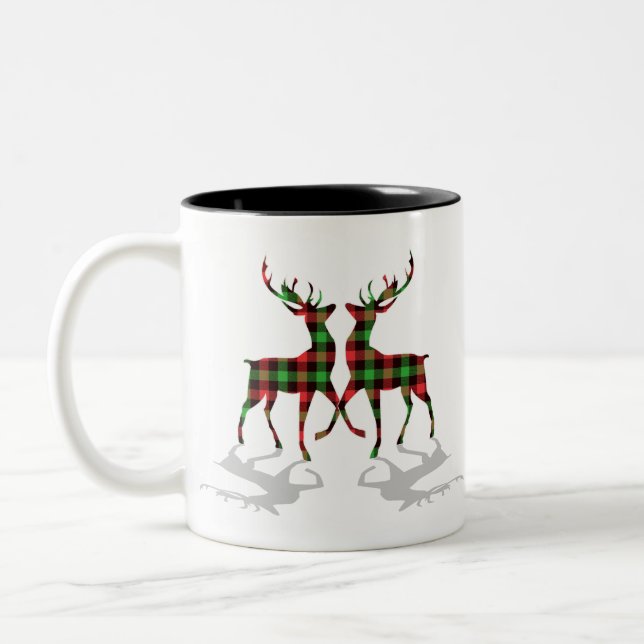 Tasse 2 Couleurs Buffle de Noël Plaid Rouge Bleu Vert Plaid (Gauche)