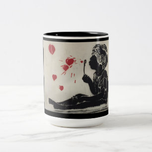 Tasse 2 Couleurs Bulles de soufflement de coeur de garçon