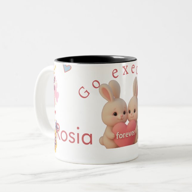 Tasse 2 Couleurs Bunny Christmas Stocking – Personal Holiday Ch arm (Devant gauche)