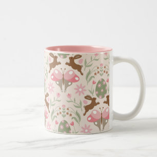 Tasse 2 Couleurs Bunny Pâques Pastel et Motif de fleurs