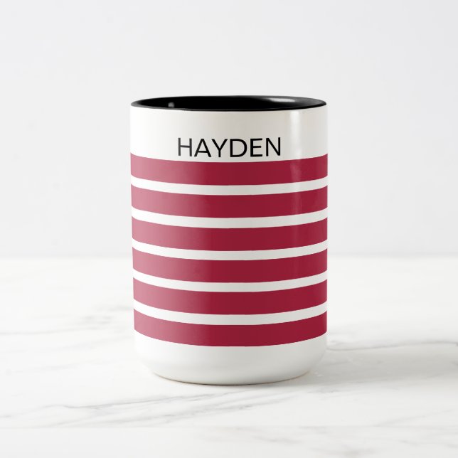 Tasse 2 Couleurs Burgundy and Black Striped Personalised (Centre)