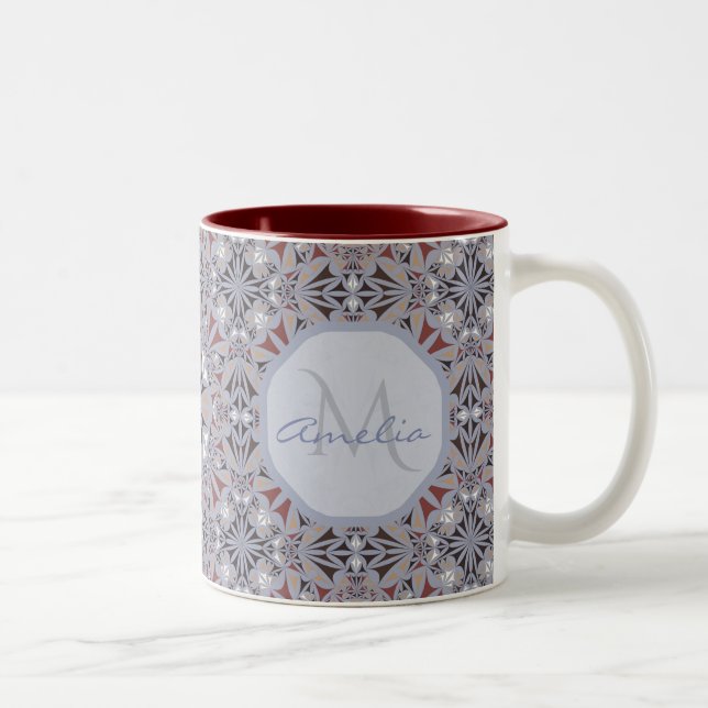Tasse 2 Couleurs Burgundy and Grey Elegant Pattern Personalised (Droit)
