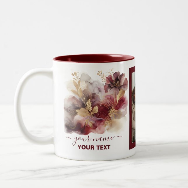 Tasse 2 Couleurs Burgundy et Gold Parties scintillant florale Agate (Gauche)