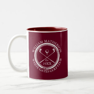 Tasse 2 Couleurs Burgundy Red Golf Club Nom personnalisé