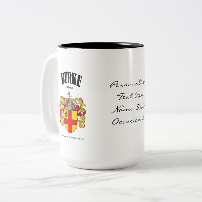 Tasse 2 Couleurs Burke Family Crest, Traduction & Signification (Devant gauche)