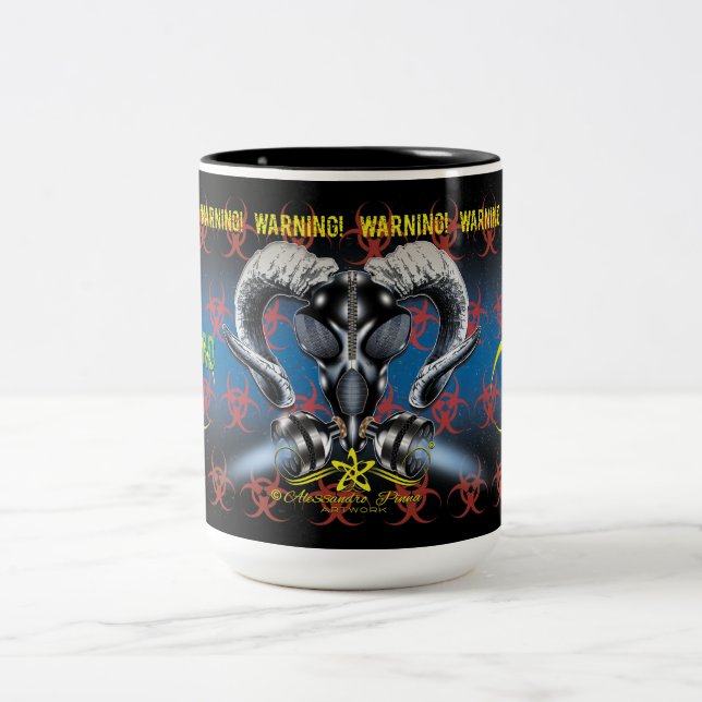 TASSE 2 COULEURS BW ! AVERTISSEMENT BIOHAZARD ! CRÂNE (Centre)