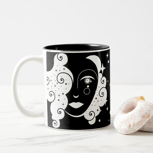 Tasse 2 Couleurs BW Femme Du Monogramme Des Étoiles (Avec donut)