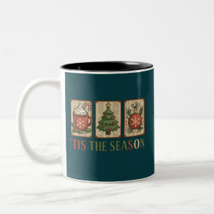 Tasse 2 Couleurs Cacao d'arbre de Noël Rétro Fêtes C'est la saison