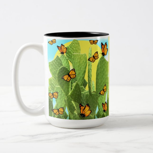 Tasse 2 Couleurs Cactus et papillons fantaisistes (Gauche)