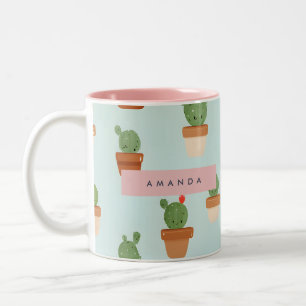 Tasse 2 Couleurs Cactus personnalisé avec pots en terre cuite