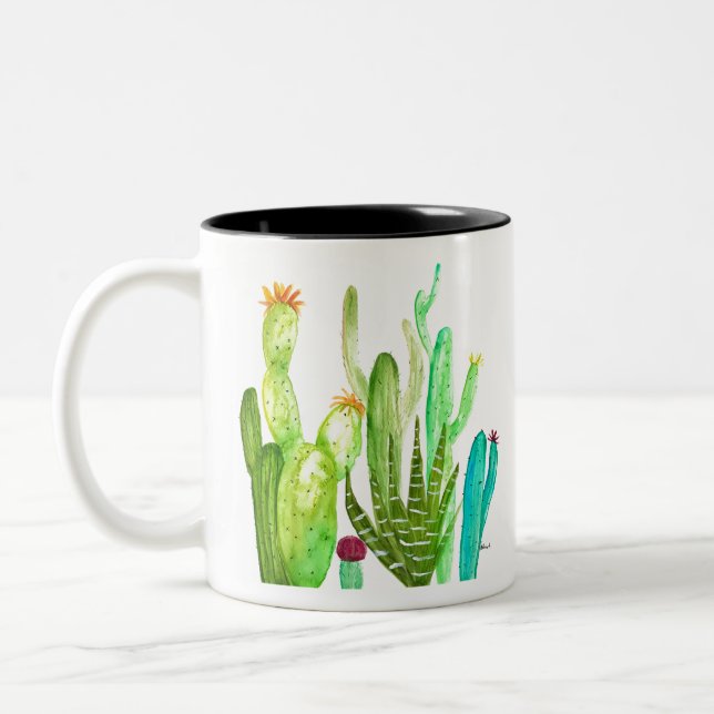 Tasse 2 Couleurs Cactus vert succulent désert aquarelle cactus (Gauche)