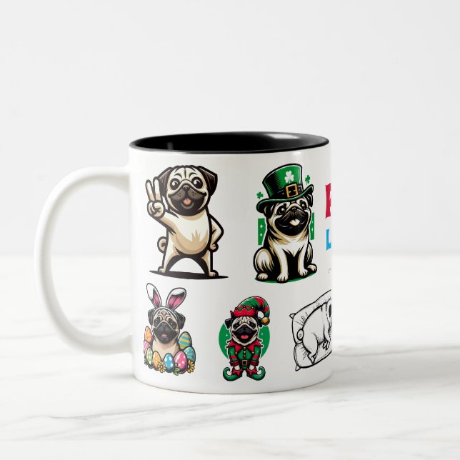 Tasse 2 Couleurs Cadeau Amoureux des animaux carlin de vie (Gauche)