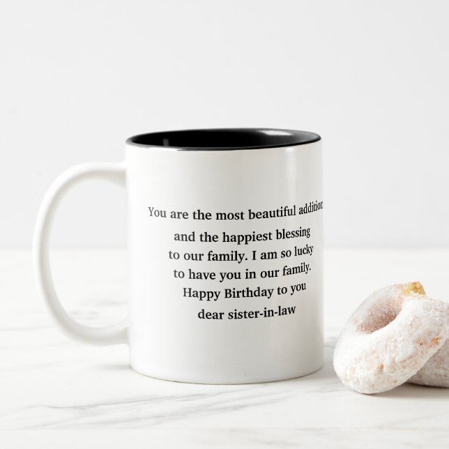 Tasse 2 Couleurs Cadeau D'Anniversaire Pour Soeur En Droit  (Avec donut)