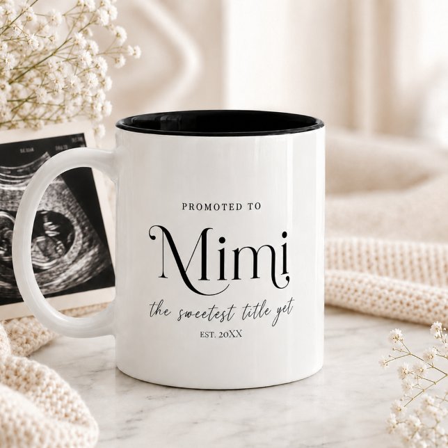 Tasse 2 Couleurs Cadeau d'annonce de grossesse pour Mimi (Pregnancy Announcement Gift for Mimi Two-Tone Coffee Mug)