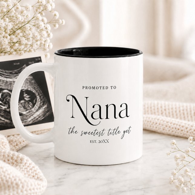 Tasse 2 Couleurs Cadeau d'annonce de grossesse pour Nana (Pregnancy Announcement Gift for Nana Two-Tone Coffee Mug)
