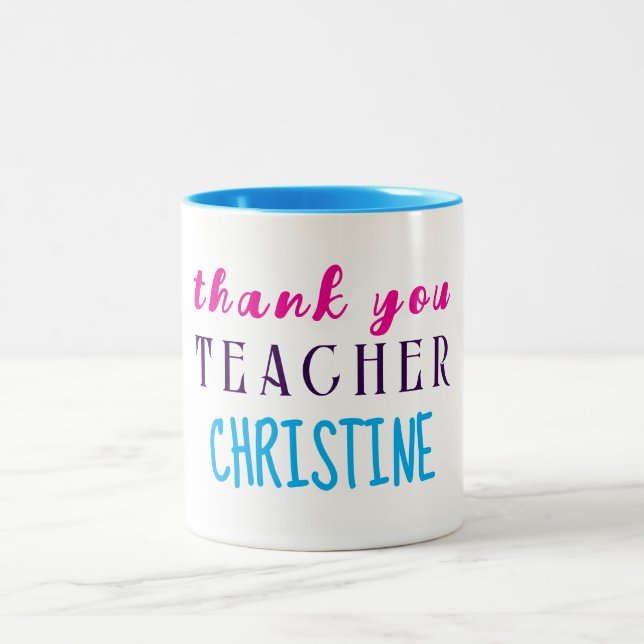 Tasse 2 Couleurs Cadeau d'appréciation de l'enseignant, Merci perso (Centre)