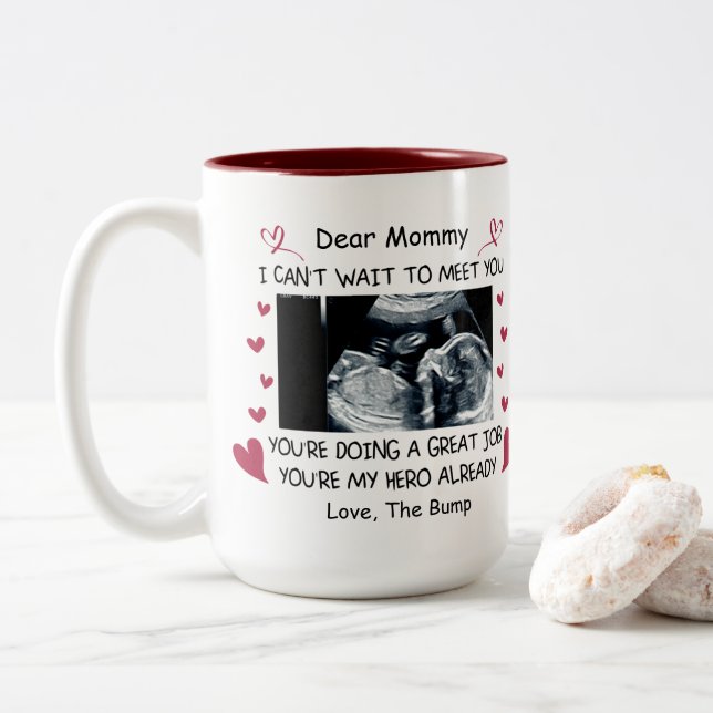 Tasse 2 Couleurs Cadeau de bébé pour maman pour être, bébé échograp (Avec donut)