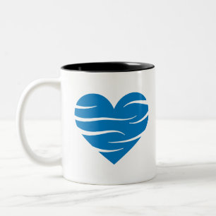 Tasse 2 Couleurs Cadeau de cœur bleu avec vagues abstraites Amour &