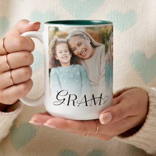 Tasse 2 Couleurs Cadeau de collage de photos de cœur pour Gram que