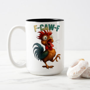 Tasse 2 Couleurs Cadeau de coq drôle – Dessin de poulet F-Caw-F