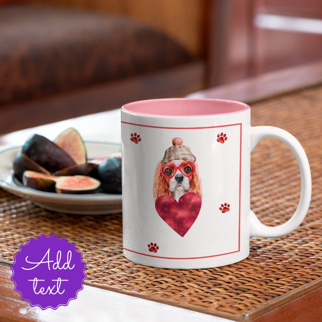 Tasse 2 Couleurs Cadeau de la Saint-Valentin Cavalier Spaniel Patte (Créateur téléchargé)