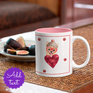 Tasse 2 Couleurs Cadeau de la Saint-Valentin pour chien Pomeranian 