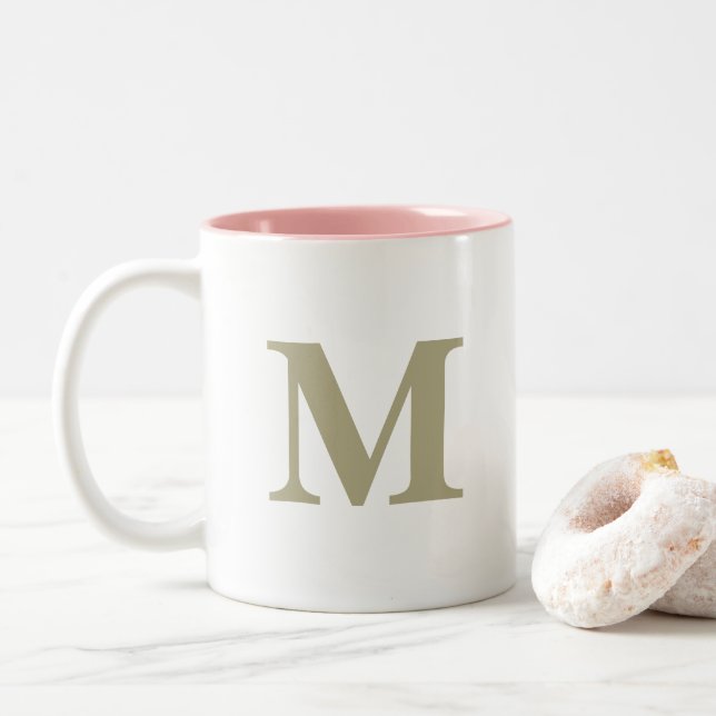 Tasse 2 Couleurs Cadeau de mariage initial lettre monogramme vert s (Avec donut)