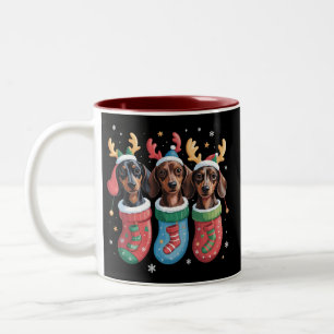 Tasse 2 Couleurs Cadeau de Noël pour amateur de chien Dachshund Vac