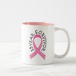 TASSE 2 COULEURS CADEAU DE RUBAN DE ROSE DE SURVIVANT DE 15 ANNÉES