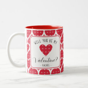 Tasse 2 Couleurs Cadeau de Saint-Valentin coeurs rouges modernes mi