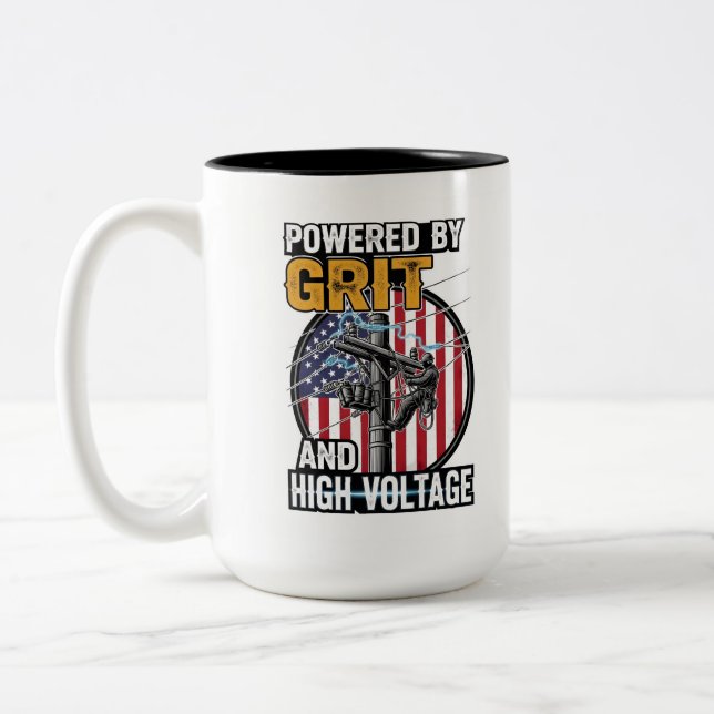 Tasse 2 Couleurs Cadeau d'électricien Drapeau Américain (Gauche)
