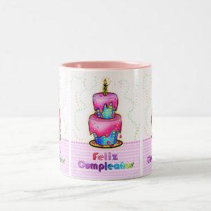 Tasse 2 Couleurs Cadeau espagnol de gâteau d'anniversaire