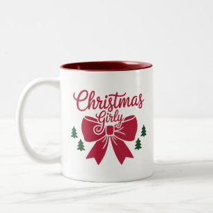 Tasse 2 Couleurs Cadeau Esthétique Pour Elle De Noël Girly Tree Bow