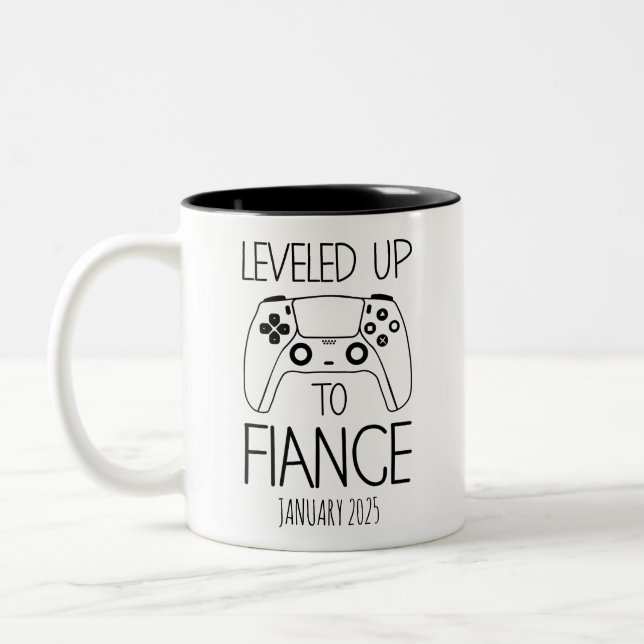 Tasse 2 Couleurs Cadeau fiançailles pour lui, NIVEAU JUSQU'AU FINAN (Gauche)