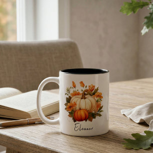 Tasse 2 Couleurs Cadeau floral personnalisé de citrouille blanche d