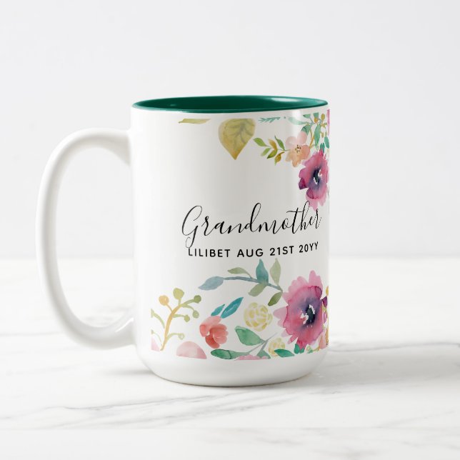 Tasse 2 Couleurs Cadeau Grandma - Jolie Plum Fleurs roses Perosonal (Gauche)