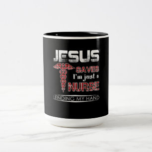 Tasse 2 Couleurs Cadeau infirmière   Jésus Sauve que je ne suis qu'