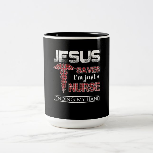 Tasse 2 Couleurs Cadeau infirmière | Jésus Sauve que je ne suis qu' (Centre)