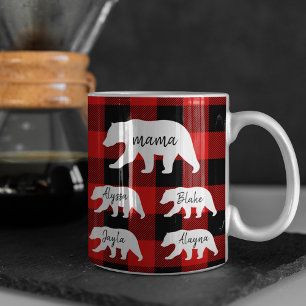 Tasse 2 Couleurs Cadeau moderne Rouge Plaid Et Blanc Mama Ours