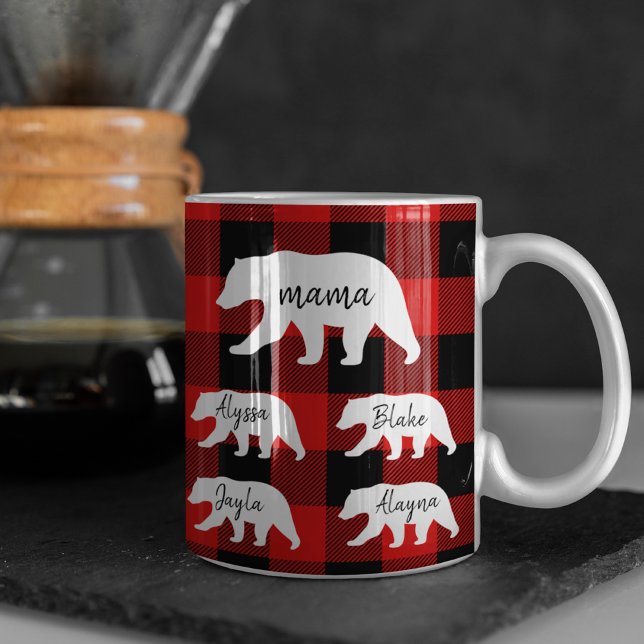 Tasse 2 Couleurs Cadeau moderne Rouge Plaid Et Blanc Mama Ours (Créateur téléchargé)