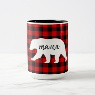 Tasse 2 Couleurs Cadeau moderne Rouge Plaid Et Blanc Mama Ours